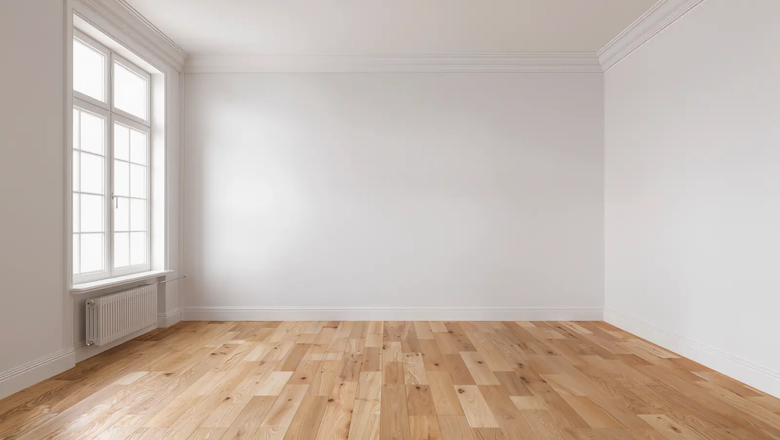 Dezelfde woonkamer met een geschuurde en geoliede eiken vloer