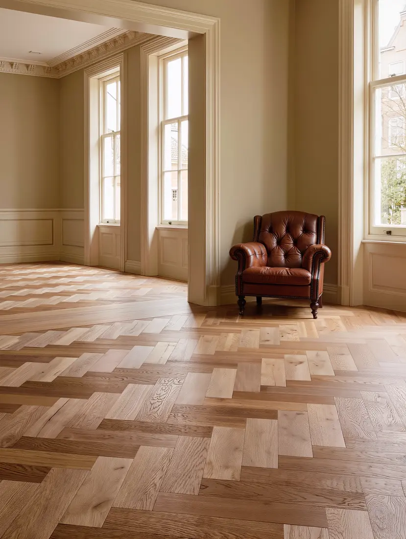 Eiken visgraatparket in een woonkamer